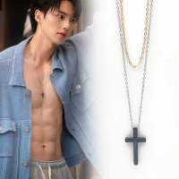 TV Serise My Demon 마이데몬 Song Kang 정구원 Cosplay Necklace Unisex Cross Pendant Gold Silver Double Layer Chain Jewelry Accessories
