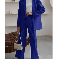 Tesco Women's Casual Suit Loose Blazer High Waist Wide Leg Pants 2 Piece For Office Lady Spring Outfits Women Clothing 2024