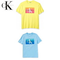 【Calvin Klein 凱文克萊】Calvin klein CK圓領 印刷LOGO漸層變色 短袖T恤 兩色(純棉短T)