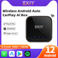 EKIY Android 12 TV Wireless CarPlay Ai Box Wireless Android Auto Adapter Support Netflix Ytb Google Play Store /SIM 4G LTE GPS