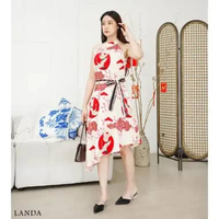 Evercloth Landa Dress Batik Choker Halter Neck Gaun Batik Couple Modern Family Set Sarimbit Terusan 