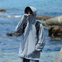 (COD) Men's Summer Thin Ice Silk Sunscreen Jacket, UV Protection, Quick-Dry Coat for men changing co