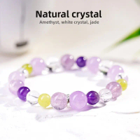Musim Gugur dan Musim Sejuk Gelang Manik Amethyst Asli Baharu untuk Wanita, Reka Bentuk Niche, Baran