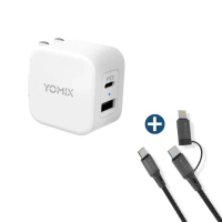 【YOMIX 優迷】二合一60W快充線組★20W 雙孔快充摺疊充電器(支援iPhone 16)