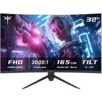 32 Inch Curved Gaming Monitor, FHD 1080P 165Hz PC Monitor, 1500R, 122% sRGB with HDR, FreeSync Premium, HDMI 2.0x2