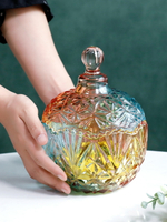 彩色玻璃糖罐歐式大號儲物罐干果罐糖果罐裝飾創意器皿擺件