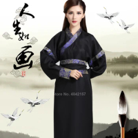 Ancient Chinese Traditional Hanfu Black Man Woman National Stage Dance Costume Adult Print Tang Dynasty Ethnic Hanfu Dress