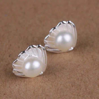 925 pure silver alloy gold pearl earrings
