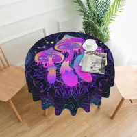 Psychedelic Mushroom Round Tablecloth Circular Table Cover Washable Polyester for Buffet Table Parties Picnic Dinner 60 Inch