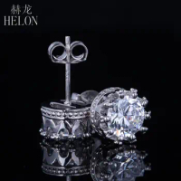 HELON Women Moissanite Stud Earrings Real 18K 14K 10k White Gold 2ct Test Positive Lab Grown Moissanite Diamond Jewelry Earrings