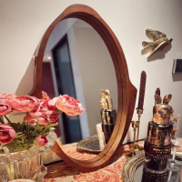 【免運】可開發票 木質邊框人魚鏡 法式復古梳妝鏡中古鏡子臥室衛生間 美式掛鏡