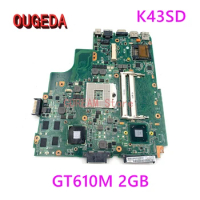 OUGEDA For ASUS K43E K43SD REV 4.1 laptop Motherboard HM65 DDR3 with GT610M 2GB video card main board full test