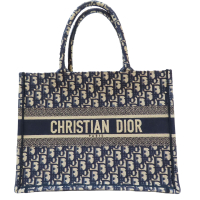 【二手名牌BRAND OFF】Dior 迪奧 藍色 緹花帆布 刺繡 Book tote MM 手提包