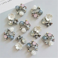 5PCS Antique silver bee flowers coloured diamonds pendant alloy accessories diy handmade hair accessories bag shoes box bracelet