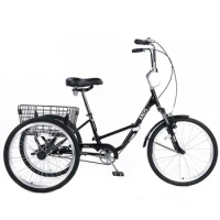 US Stock Adult Folding Tricycles 3 Wheel W/Installation Tools with Low Step-Through, Large Basket, Foldable Tricycle