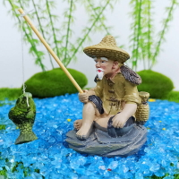 魚缸里的裝飾品仿真樹脂擺件姜太公釣魚翁老頭造景套餐配件水草