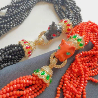 New vintage lion head antique style Heavy vintage multi-layer millet beads orange black bracelet
