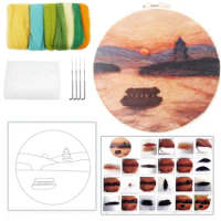 RUOPOTY Wool Felting Painting Kit With Embroidery Frame Needle Felting Tools for Beginner Diy Felt Package Home Decoration