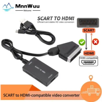 MnnWuu SCART to HDMI Converter with Cable 1080P Scart in HDMI Out HD 720P/1080P Switch Video Audio Converter Adapter for HDTV