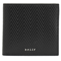 【BALLY】經典LOGO編織波浪紋牛皮雙層4卡零錢短夾(黑)