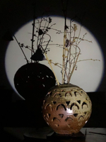 日本中古回流信樂燒鏤空球形花器花瓶 蠟燭燈罩 臺燈燈罩 光影
