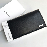 美國百分百【全新真品】Calvin Klein 皮夾 CK 中長夾 皮革 證件夾 卡片夾 錢包 男 配件 黑色 BB31