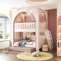 Storage Bunk Children Beds Princess Wooden Luxury Loft Children Beds Bedroom Camas Infantiles Kids Bed Set Furniture BL50CB