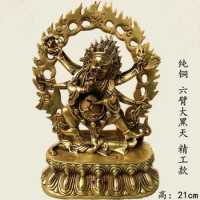 21CM Tibet Nepal Buddhism Copper SIX Arm Black Mahakala DA HEI TIAN Gonpo Mara-tarjana Buddha statue Shrine protection