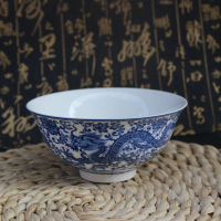 大清乾隆年制青花騰雙龍碗景德鎮仿古瓷器家居工藝品擺件1入