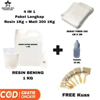 Paket Resin 1 Kg Plus Serat Fiber Matt 300 1 Kg 1M x 3M Plus Katalis 20ML Free Kuas merah