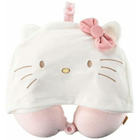 小禮堂 Hello Kitty 連帽式絨毛U型頸枕 護頸枕 旅行枕 午睡枕 (粉白 大臉)