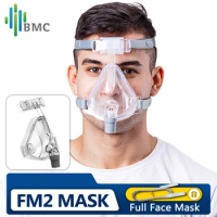 BMC FM2 Full Face Mask For CPAP Bipap Machine COPD Snoring Sleep Therapy Size SML Include Headband Compatible Suitable 22mm Hose