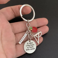 1 Pcs Teacher Keychains with Red Apple It Takes A Big Heart To Teach Little Minds Keyring Key Ring Jewelry for Teachers Day Gift