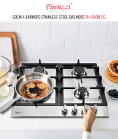Firenzzi 60cm 4 Burners Stainless Steel Gas Hobs FH-6408 SS
