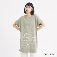 non-stop 貓咪疊疊樂長版連袖T恤-2色