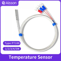 4mm*30mm PT100 Temperature Sensor Stainless Steel Thermocouple 1/2/3/4/5M Cable Sensing High Temperature Waterproof