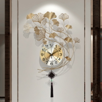 新中式掛鐘客廳掛表家用大氣掛墻鐘飾輕奢時鐘創意時尚銀杏葉鐘表