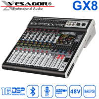 Audio Mixer Vegagor GX8 Mixing Console 16DSP Reverb Effect 48V Audio Sound DJ Mixer USB Bluetooth Processor Sound Card Audio