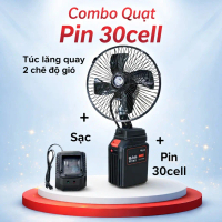 [ Combo Quạt Xoay Pin 30 Cell + Sạc ] Combo Bộ Quạt 8inch Pin 30 Cell Có Túc Lăng Đảo Chiều, 2 Cấp Đ