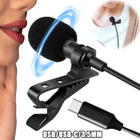 Portable 1.5m Lavalier Mini Microphone Type C Condenser Clip-on Lapel Mic Wired Usb USB-C 3.5mm Microfon for Mac Laptop PC Phone
