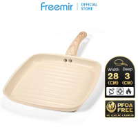 [MEGA SALE] [BONUS SPATULA] Freemir 28cm Grill Pan Persegi Beige Anti Lengket Wajan Teflon Penggoren