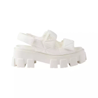 Prada [12.12 Dealcember] Enamel Logo Monolith Quilted Leather Sandals Ivory