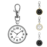 Pocket Watch Fashion Unisex Round Dial Quartz Analog Nurse Keychain Pocket Silver Black