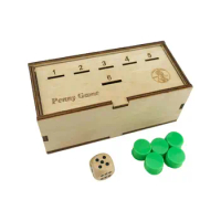 Game Box Fun Board Game Family 50 Coins 1 Dice Penny Game 2-6 Players Interact Wooden Coin Drop Game