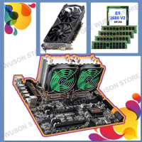 HUANANZHI X79-4D Motherboard M.2 Slot Dual CPU Intel Xeon E5 2680 V2 with Coolers RAM 64G(4*16G) 1866 Video Card GTX1050Ti 4G