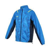 MIZUNO 男平織運動外套-立領外套 慢跑 路跑 美津濃 藍黑螢光黃