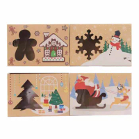4/8/12pcs Kraft Paper Candy Box PVC Clear Window Favor Gift Cookies Bakery Box Packaging Bag Party New Year Christmas Decoration