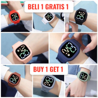 [Bonus THR - MINI GOLD] Beli 1 Gratis 1Jam Tangan Pria Wanita Digital LED  Sudah Anti Air Tali Rubbe