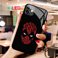 Deadpool Luminous Tempered Glass phone case For Apple iphone 12 11 Pro Max XS mini Acoustic Control Protect LED Backlight cover