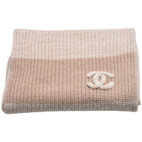 CHANEL 經典雙C LOGO雙色喀什米爾針織羊毛圍巾(米色)